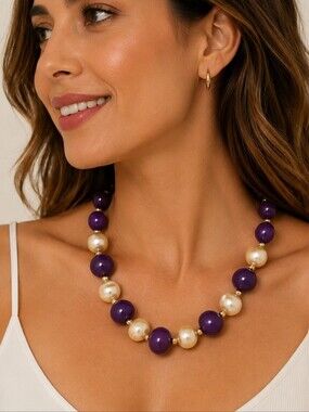 Vintage 1980s Retro Purple Acrylic Beaded Statement Necklace
